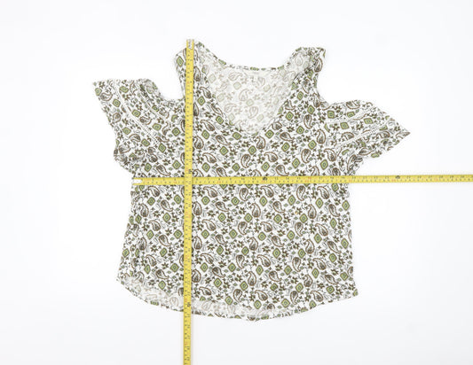 Next Womens Green Floral Cold Shoulder Short Sleeve Top Size 16