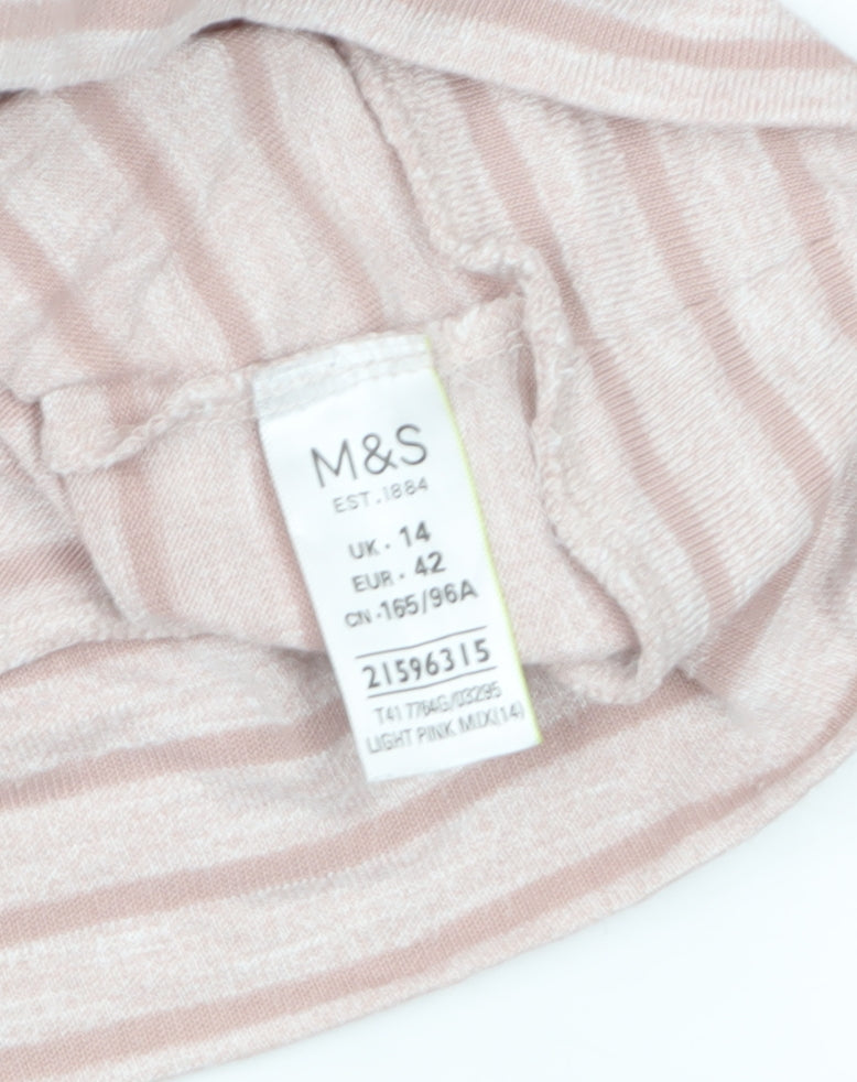 Marks and Spencer Womens Pink Striped Long Sleeve Jersey T-Shirt Size 14