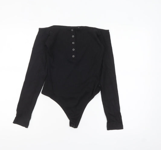 Missguided Womens Black Off Shoulder Long Sleeve Bodysuit UK 10