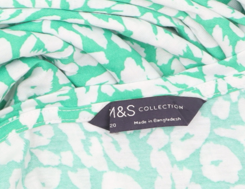 Marks and Spencer Womens Green Floral V-Neck Short Sleeve Tunic Blouse Size 20