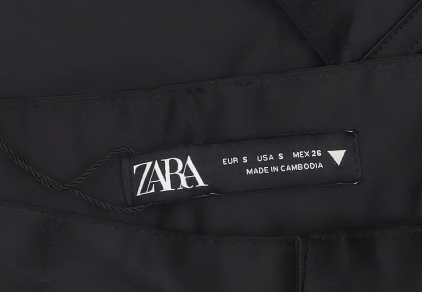 Zara Women's Black Cargo Trousers Size S Straight Leg Polyester Cotton Blend