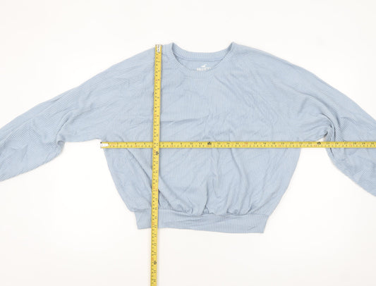 Hollister Women Blue Knit Long Sleeve Crew Neck Top Size M