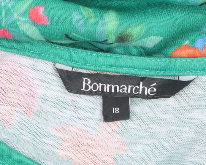Bonmarché Women's Green Floral Short Sleeve Polyester T-Shirt Size 18
