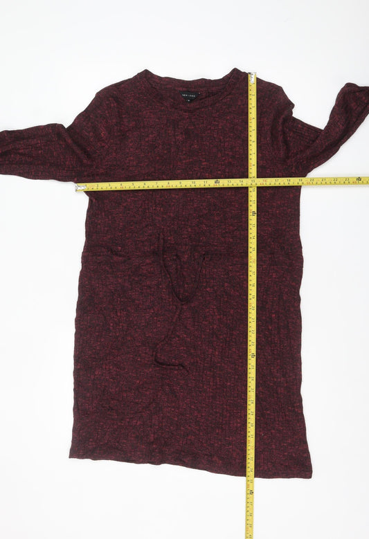 New Look Women’s Red Knit Shift Belted Dress Size 12