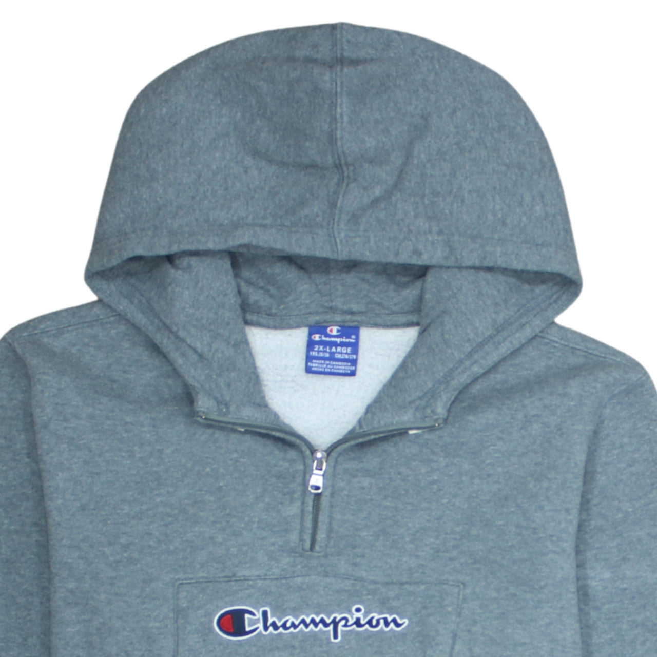 Champion Boys Grey 2XL Pullover Fleece Hoodie with Logo and Zip Detail