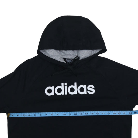 Adidas Womens Black Pullover Hoodie Size 12-14 Logo Print Cotton Blend