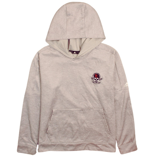 Adidas Boys Beige Pullover Hoodie L Skull Logo Fleece Sweatshirt 13-14 Years