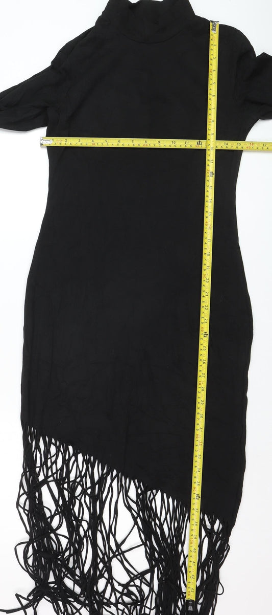 H&M Women’s Black Asymmetric Fringe Midi Dress Size 12
