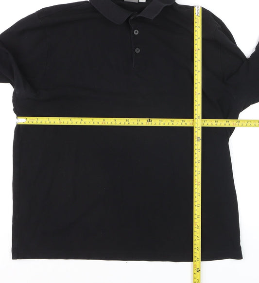ASOS Men's Black Long Sleeve Cotton Stretch Polo Shirt Size L