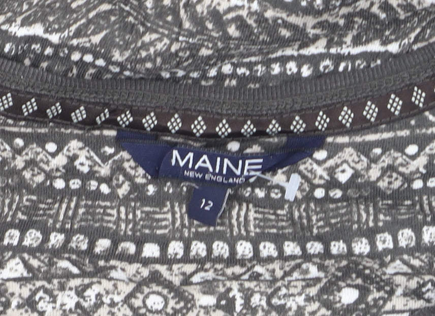 Maine New England Womens Grey Geometric T-Shirt Size 12 Short Sleeve