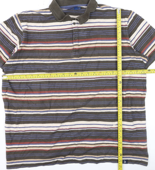 Cotton Traders Men's Dark Olive XL Striped Short Sleeve Polo Shirt