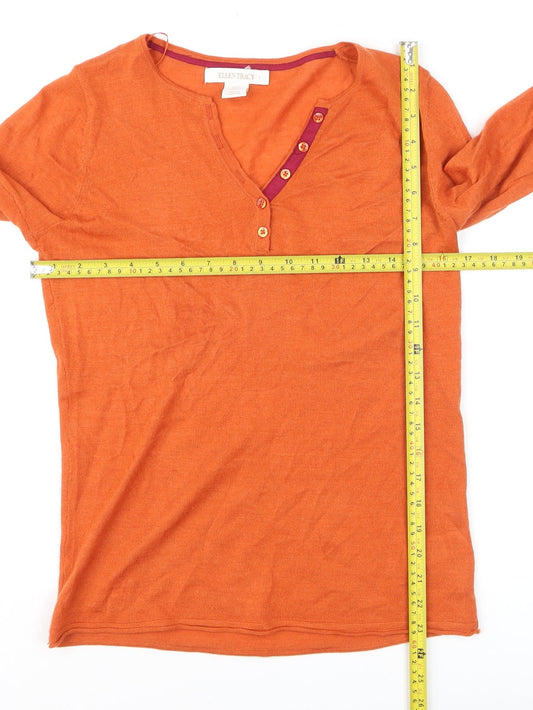 Ellen Tracy Women’s Orange Merino Wool Blend Henley Jumper Size S