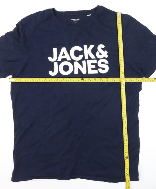 Jack & Jones Men's Blue 2XL Graphic Crew Neck T-Shirt