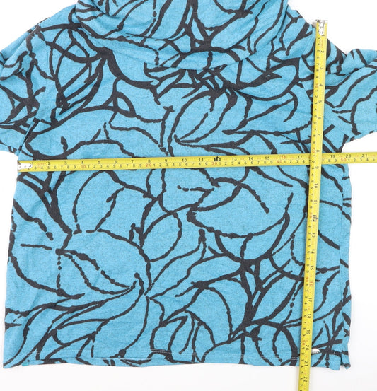 TIGI Womens Blue Floral Cowl Neck 3/4 Sleeve Pullover Jumper Size M