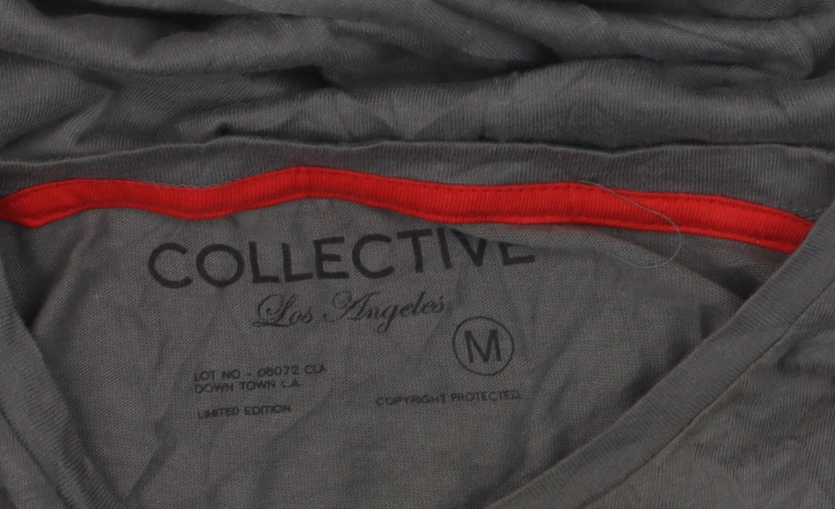 Collective Los Angeles Men's Grey Skull Graphic Cotton T-Shirt M