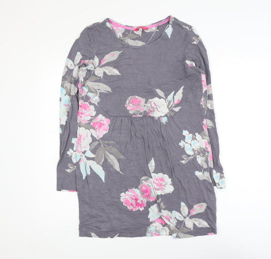 Joules Women's Grey Floral Tunic Top Size 12 Long Sleeve Viscose Blend