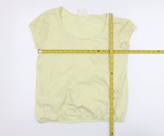 Next Women Yellow Cotton Short Sleeve Crochet Pocket T-Shirt Size 14