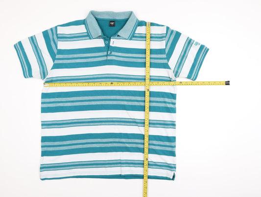 Cotton Traders Men's Bright Teal Striped Polo Shirt XL Cotton Blend