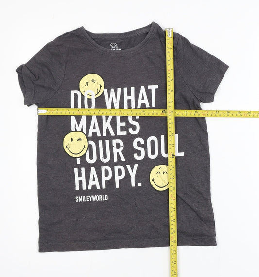 SmileyWorld Girls Grey Graphic Print T-Shirt 10-11 Years 146cm Crew Neck