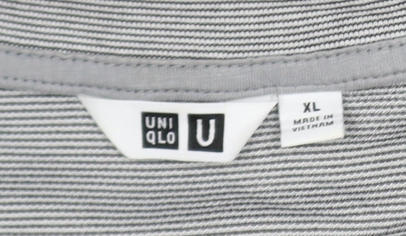Uniqlo Men’s Grey Striped Crew Neck T-Shirt XL Regular Fit