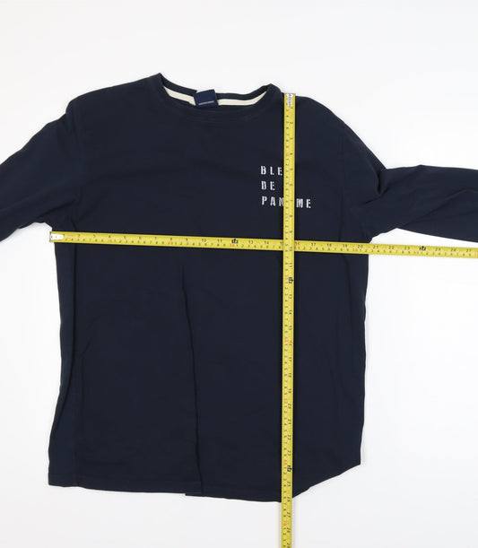 Bleu De Paname Men's Blue Long Sleeve Graphic Cotton T-Shirt Size L