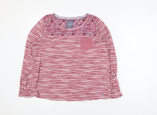 Mantaray Women Pink Striped Cotton Long Sleeve T-Shirt Size 14