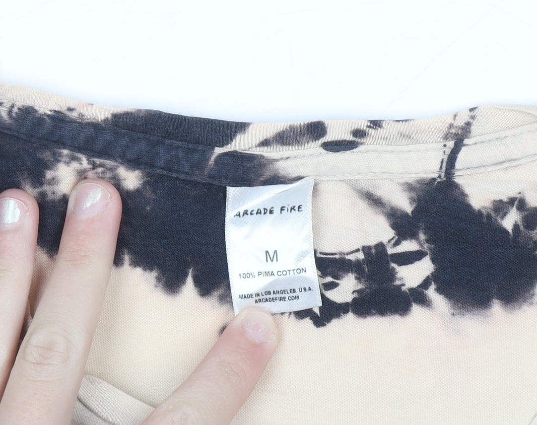 Arcade Fire Men’s Beige Tie-Dye Band Graphic Cotton T-Shirt M