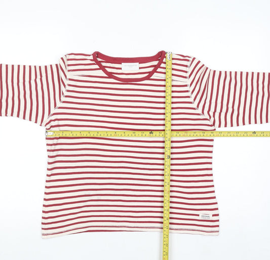 Liz Claiborne Women Red Striped Long Sleeve Cotton T-Shirt Petite M
