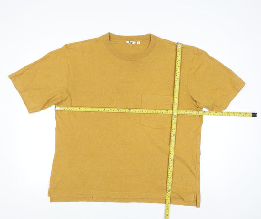 Uniqlo Men Yellow Cotton Crew Neck Pocket T-Shirt Size M