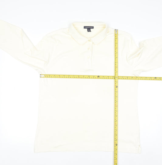 Lands' End Womens Ivory Long Sleeve Cotton Polo Shirt M 10-12