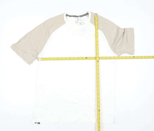 Decathlon Men’s White Beige Colourblock Crew Neck Cotton T-Shirt M