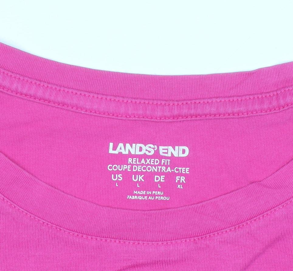 Lands' End Womens Pink Relaxed Fit Cotton Short Sleeve T-Shirt L
