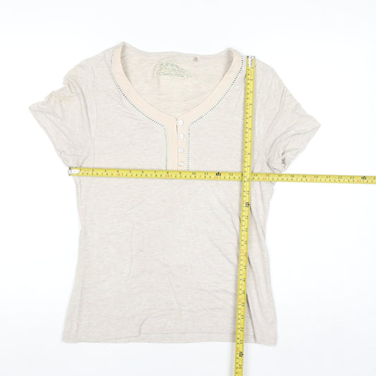 Your Sixth Sense Women's Beige Henley Short Sleeve T-Shirt Size S