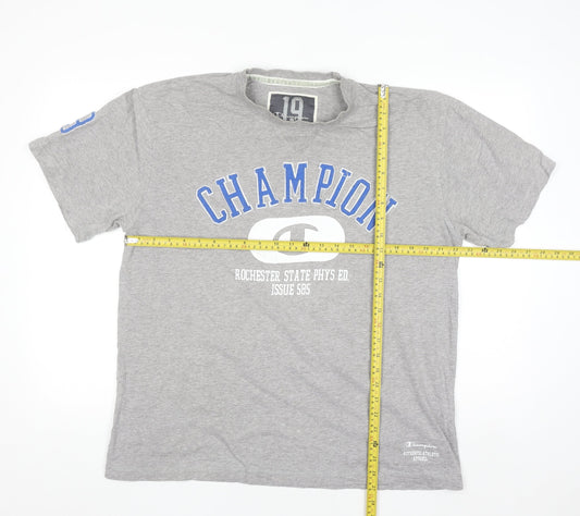 Champion Men's Grey Crew Neck Graphic Print T-Shirt Size L