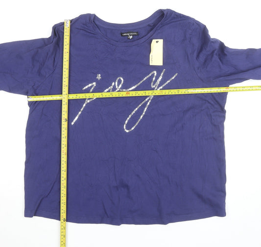 Capsule Women Blue 3/4 Sleeve Sequin Joy Cotton T-Shirt Size 22