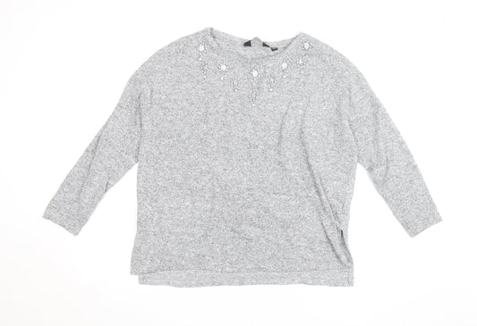 Dorothy Perkins Women’s Grey Beaded Knit Blouse Size 10