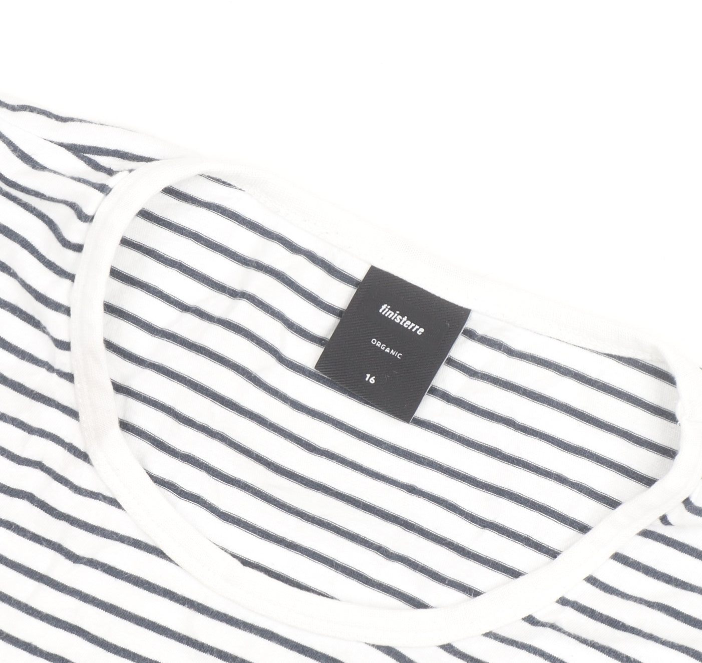 Finisterre Women White Striped Organic Cotton Long Sleeve T-Shirt Size 16