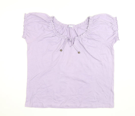 Damart Women’s Purple Cotton Short Sleeve Ruffle Blouse Size M