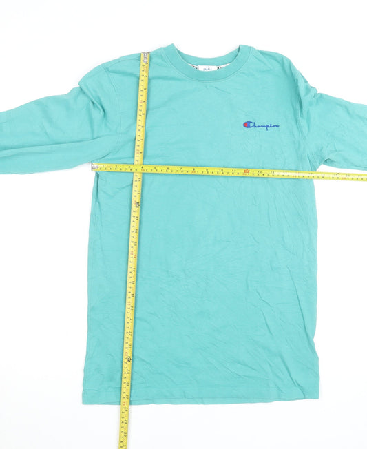 Champion Men's Green Long Sleeve Cotton Crew Neck Top Size Small