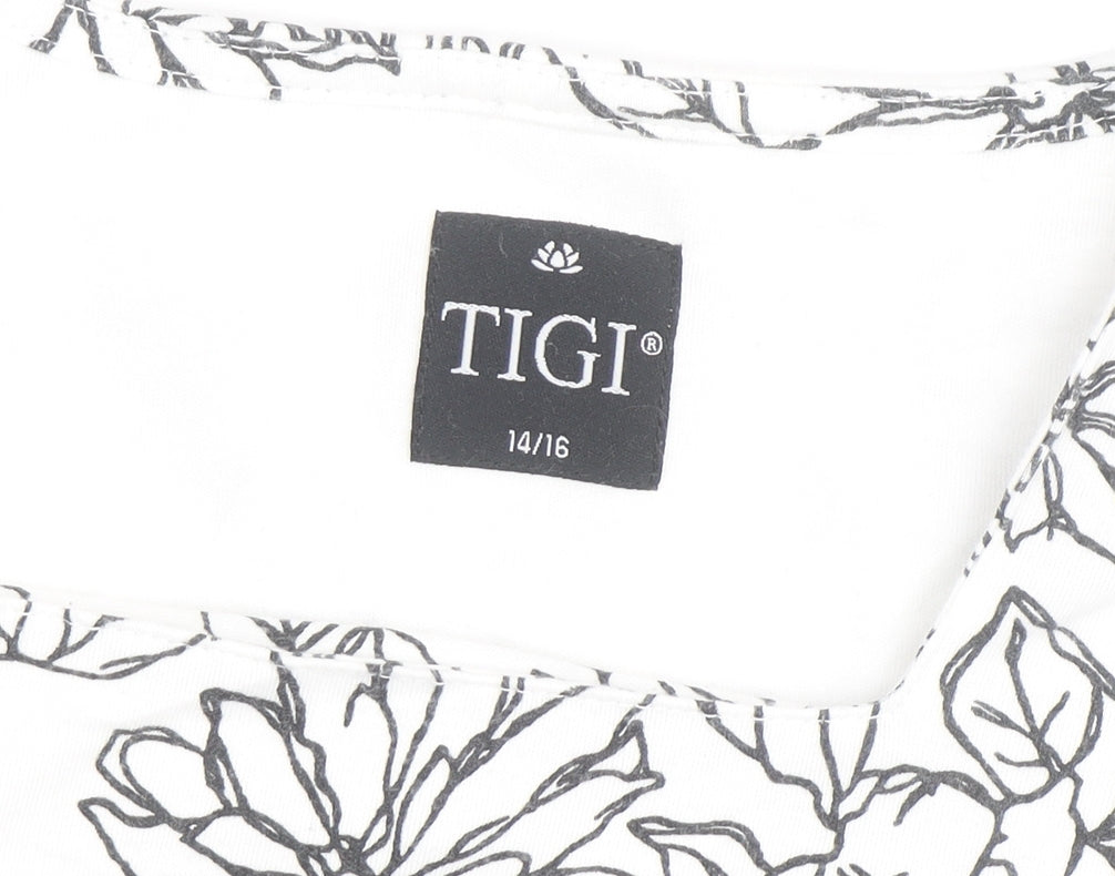 TIGI Women's White Floral 3/4 Sleeve Scoop Neck T-Shirt Size 14