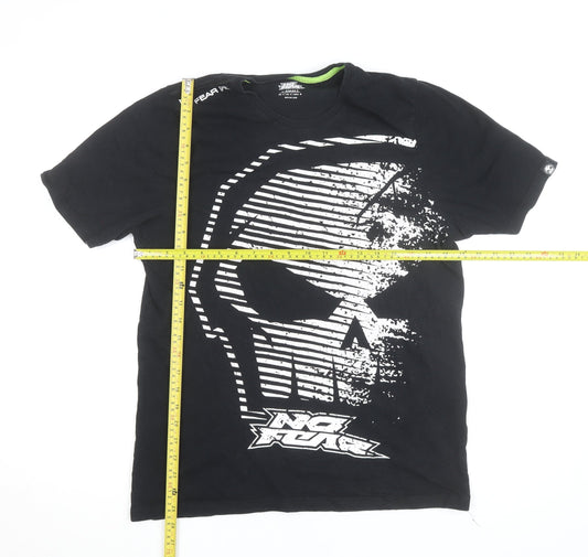No Fear Men's Black Skull Graphic T-Shirt Small Cotton Crew Neck