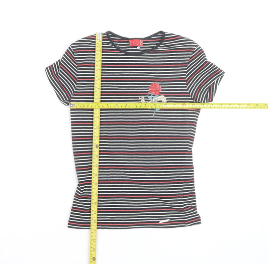 ELLE Women's Multicoloured Striped Embroidered T-Shirt Size S UK10