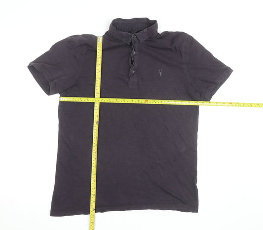 AllSaints Men's Grey Slim Fit Collared Cotton T-Shirt Medium