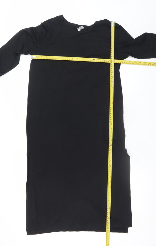 H&M Women Black M T-Shirt Dress 3/4 Sleeve Knee Length Casual