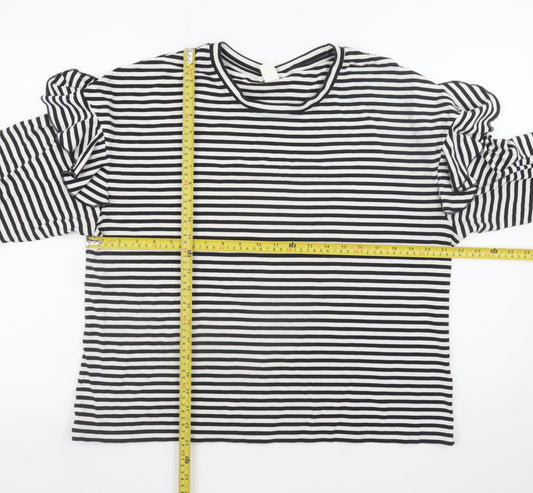 H&M Women’s Black Striped Long Sleeve Ruffle Jersey T-Shirt Size 16