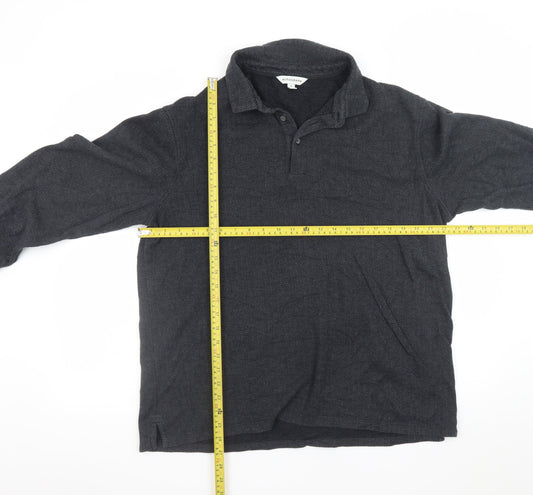 Marks and Spencer Men’s Black Herringbone Long Sleeve Polo XL