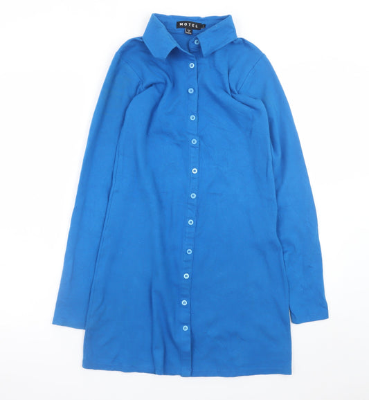Motel Rocks Women's Blue Long Sleeve Button Shirt Dress Size L
