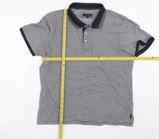 Ted Baker Men's Grey Striped Cotton Polo Shirt Size L