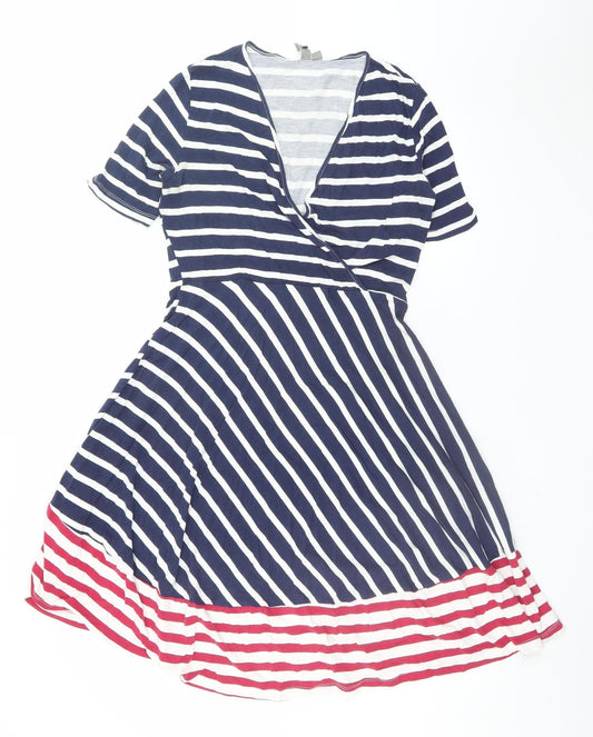 Additional front view of ASOS Women’s Multicoloured Stripe Wrap Dress, size UK 12