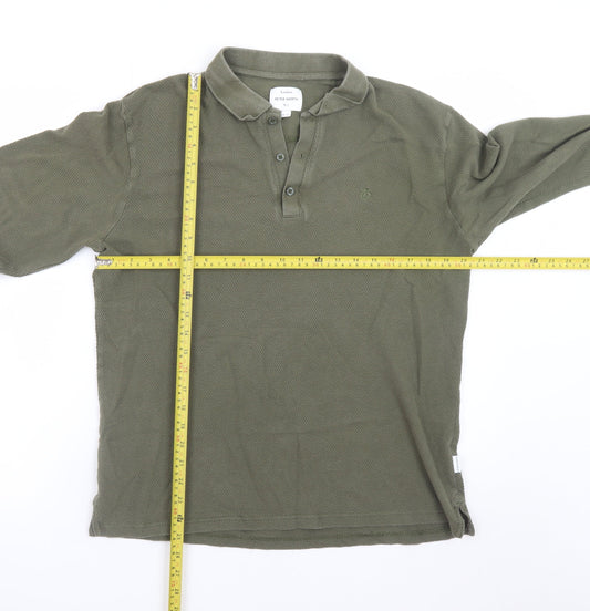 Peter Werth Men's Khaki Long Sleeve Cotton Polo T-Shirt L